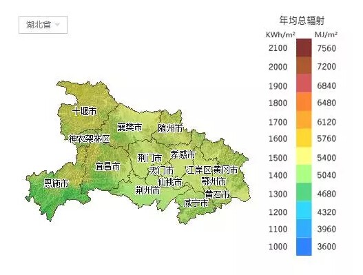 湖北省——年均直接辐射