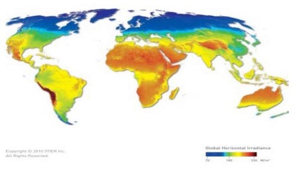 1.2全球太阳能资源分布图