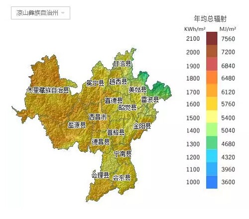 收藏四川省各市太阳能资源分布图