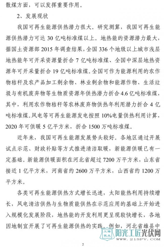 国家能源局综合司   关于征求对《关于促进可再生能源供热的意见》的函