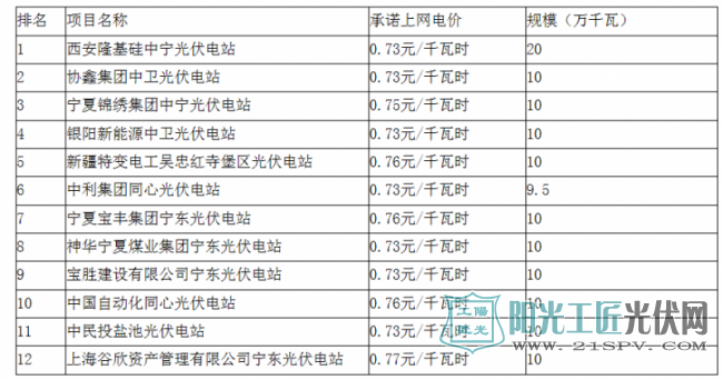 2016年宁夏回族自治区光伏发电项目备案表